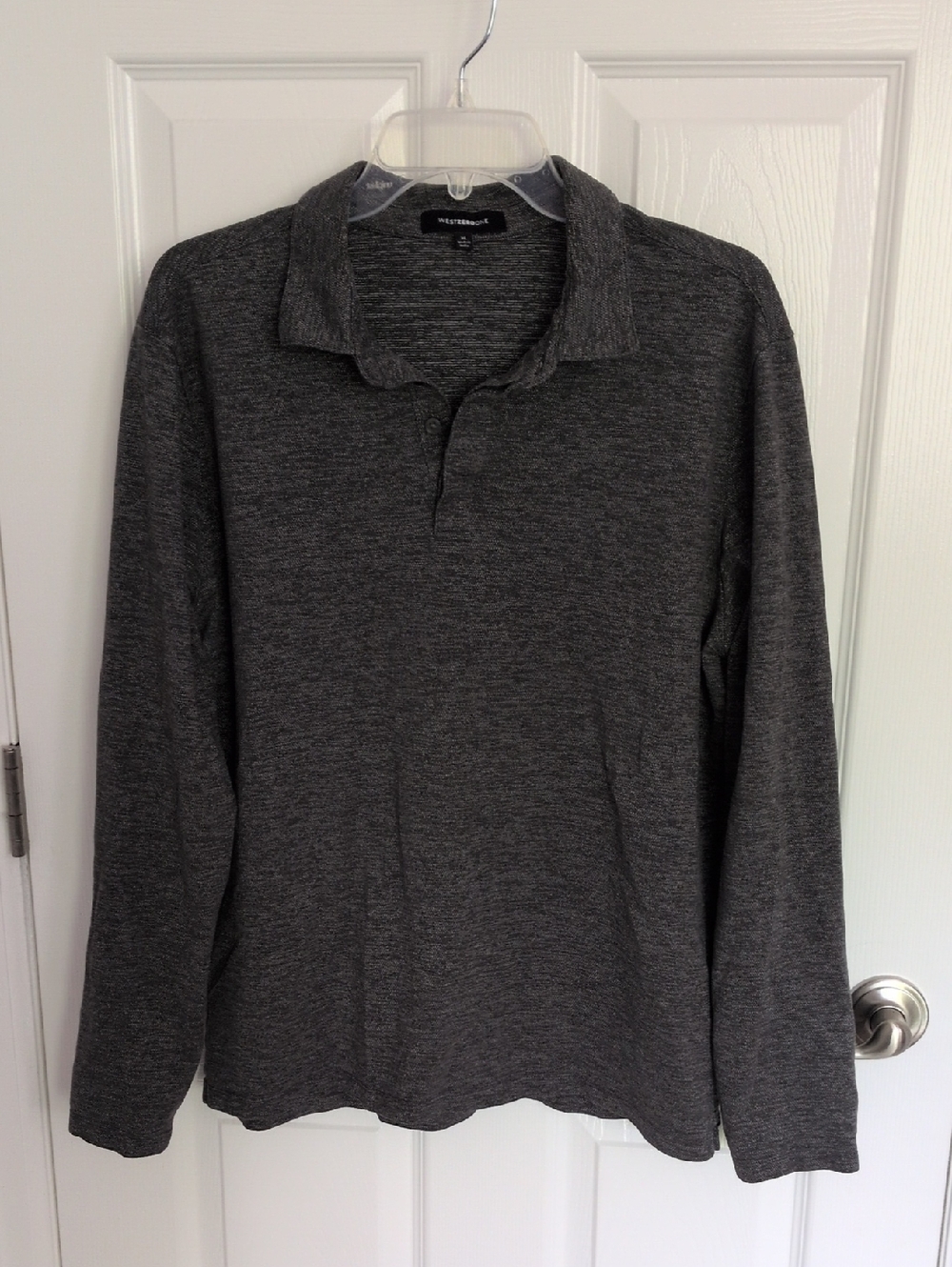 WestZeroOne Men's Long Sleeve Dark Gray Space Dyed Polo - XL
